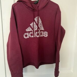 Adidas Women's Maroon White Crop Hoodie Sweatshirt NWOT Size 1X